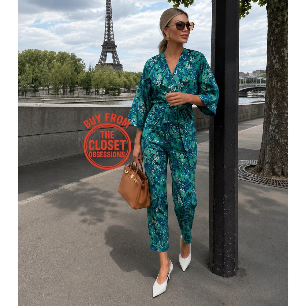 Zara NWT Blue Paisley Belted Wide Leg Jumpsuit S - Picture 4 of 16